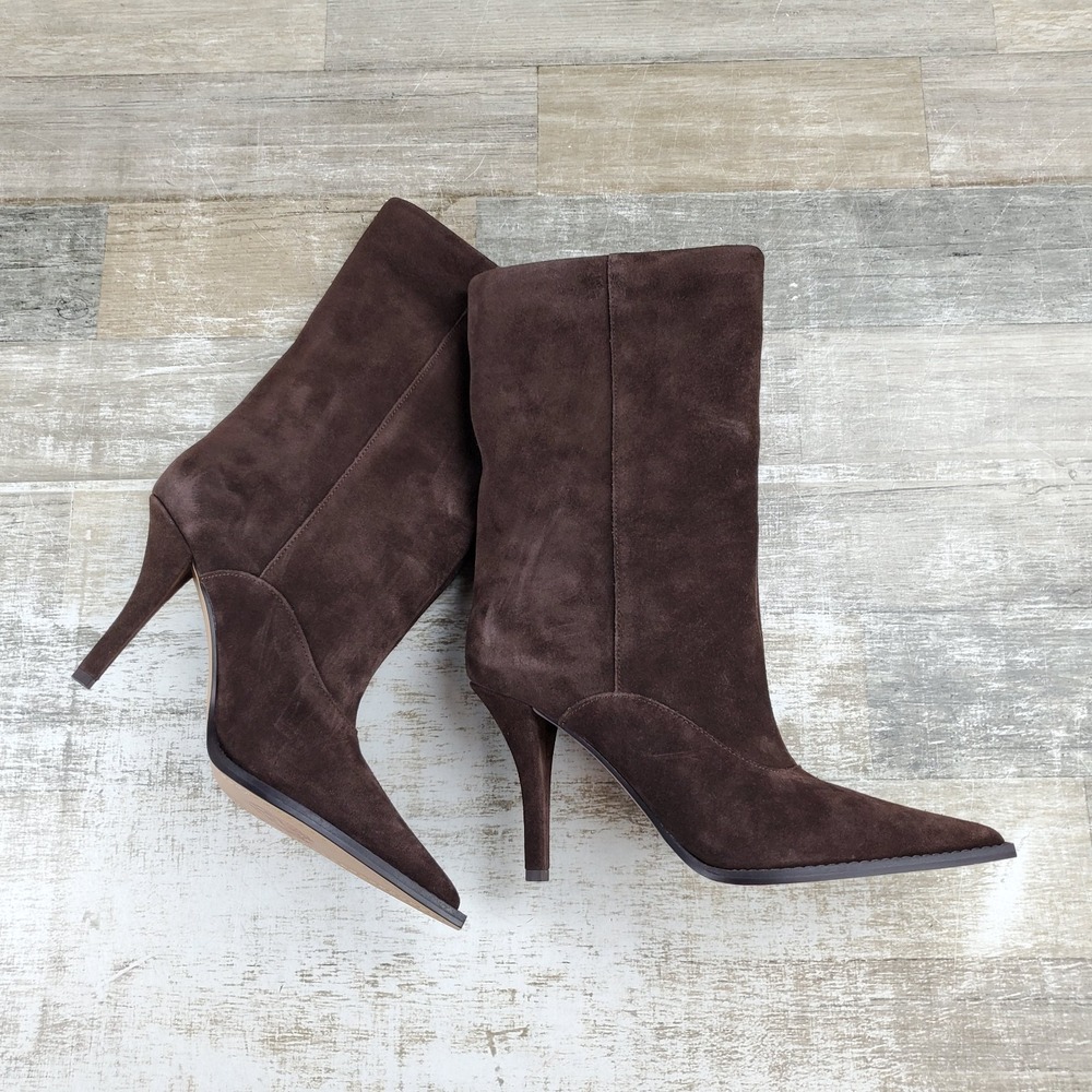 Vince Camuto Presca Womens Mid-Calf Booties Sz 8 M Brown Suede Stiletto Heel